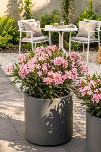 Donica okrągła na taras Cavo 40 cm z wkładem szara | Monumo