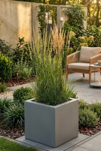 Donica kwadratowa na taras Pixel Pot z półką 40 cm (40x40x40) szara | Monumo