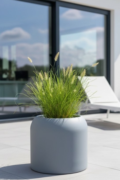 Duża donica okrągła na taras Ambienti 46 cm szara pełna | Monumo