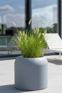 Duża donica okrągła na taras Ambienti 46 cm z wkładem szara | Monumo