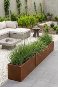 Komplet donic ogrodowych 3 szt. prostokątnych 100 cm w efekcie corten | Long Maxi pełne | Monumo