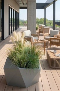 Nowoczesna donica ogrodowa asymetryczna 46 cm szara | Vesari pełna | Monumo