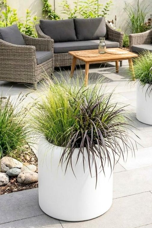 Donica okrągła na taras Ambienti 39 cm z wkładem biała | Monumo