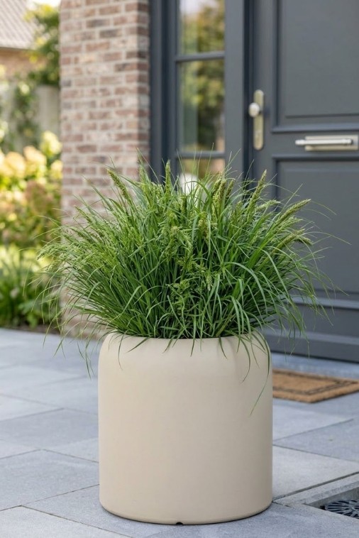 Donica okrągła na taras Ambienti 39 cm beżowa pełna | Monumo