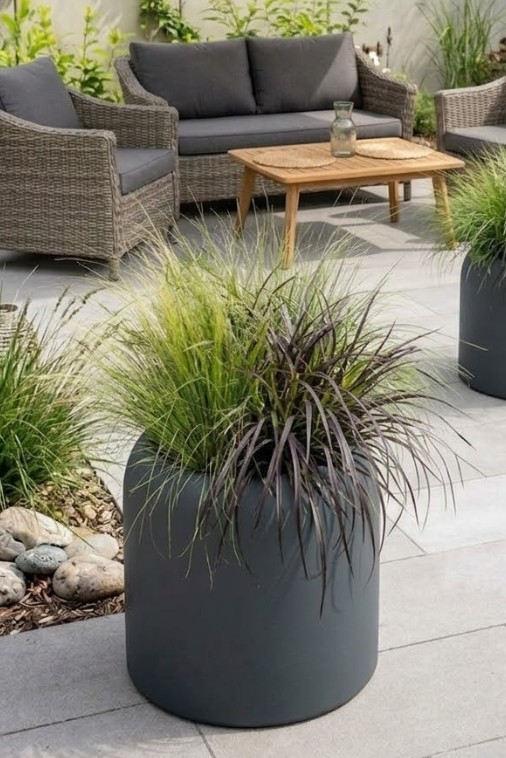 Donica okrągła na taras Ambienti 39 cm z wkładem antracytowa | Monumo