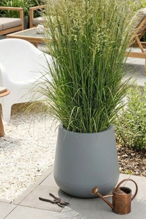 Duża donica ogrodowa 50 cm szara | Lago z półką | Monumo