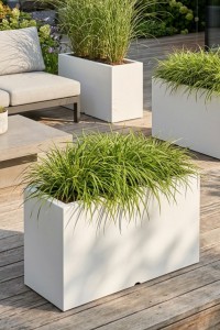 Donica prostokątna długa na taras Lungo Maxi z półką 80 cm (80x35x50) biała | Monumo