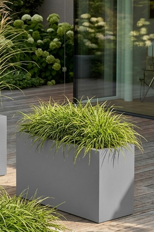 Donica prostokątna długa na taras Lungo Maxi z półką 80 cm (80x35x50) szara | Monumo