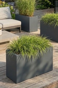 Donica prostokątna długa na taras Lungo Maxi z półką 80 cm (80x35x50) antracytowa | Monumo