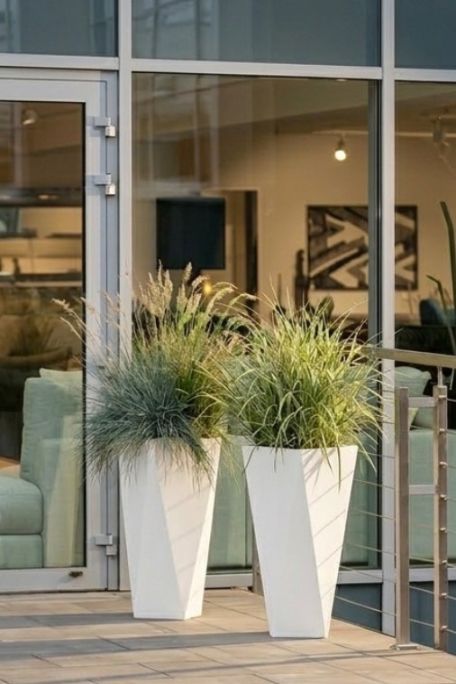 Zestaw 2 wysokich donic na taras 72 cm białych | Vaso z półką | Monumo