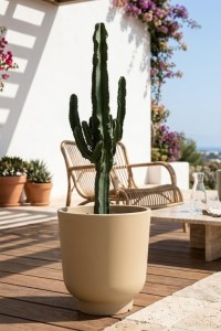 Donica tarasowa okrągła 45 cm beżowa | Stevio z półką | Monumo