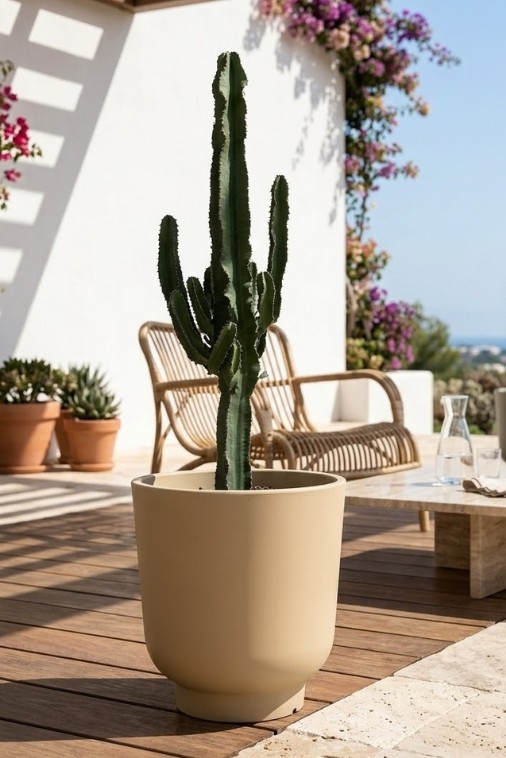 Donica tarasowa okrągła 45 cm beżowa | Stevio z półką | Monumo