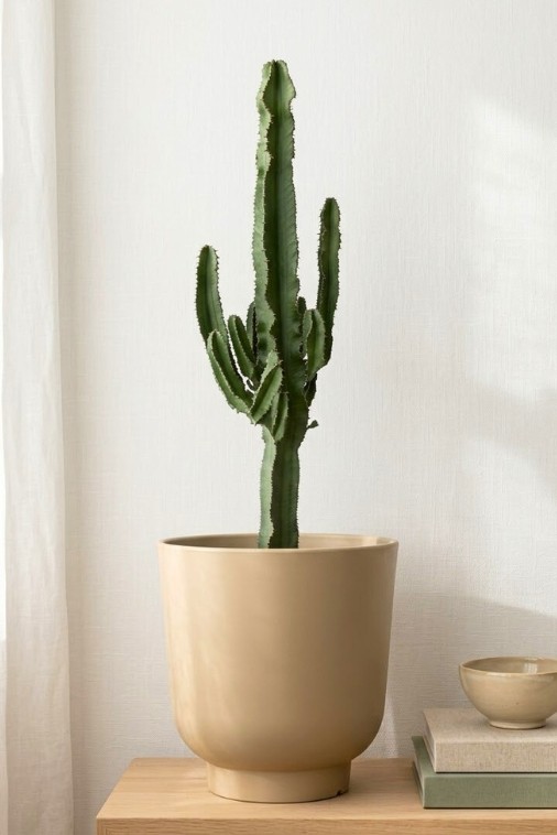 Donica do salonu okrągła 36 cm beżowa | Stevio z półką | Monumo