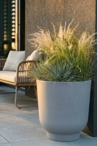 Donica tarasowa okrągła 45 cm szara | Stevio z półką | Monumo