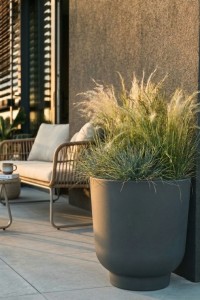 Donica tarasowa okrągła 45 cm antracytowa | Stevio z półką | Monumo