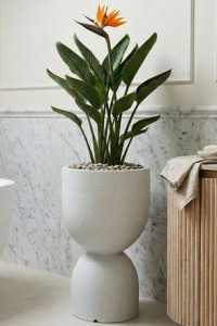 Donica ogrodowa wysoka kielichowa 65 cm nakrapiana biała | Kielich z półką | Monumo