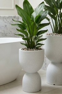 Donica Kielich 50 cm na taras nakrapiana biała z wewnętrzną półką Monumo