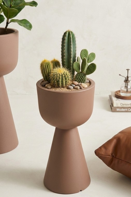 Wysoka donica ogrodowa kielich 65 cm mokka | Zendo z półką | Monumo