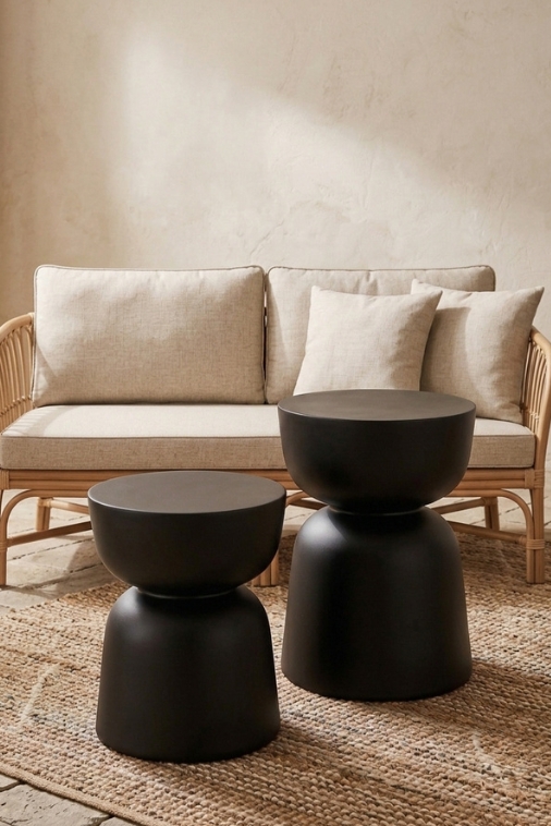 Zestaw 2 Okrągłych Stolików Ogrodowych Monumo Tapo 45 i 60 cm czarnych | Na Taras i Balkon