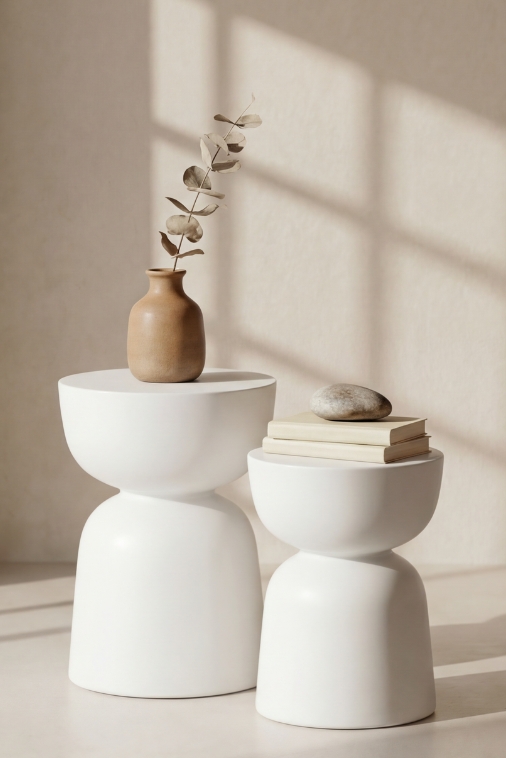 Zestaw 2 Okrągłych Stolików Ogrodowych Monumo Tapo 45 i 60 cm białych | Na Taras i Balkon 