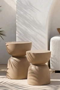 Zestaw 2 Okrągłych Stolików Ogrodowych Monumo Tapo 45 i 60 cm beżowych | Na Taras i Balkon