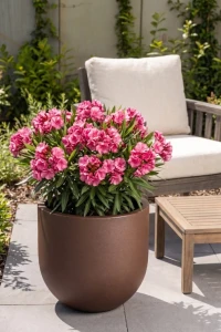 Duża donica okrągła na taras Primo 50 cm pełna efekt corten | Monumo