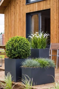 Komplet 3 donic kaskadowych antracytowych 70 cm, 50 cm i 38 cm | Tower Pot, Lungo, Pixel Pot z półką | Monumo