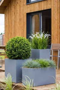 Komplet 3 donic kaskadowych szarych 70 cm, 50 cm i 38 cm | Tower Pot, Lungo, Pixel Pot z półką | Monumo