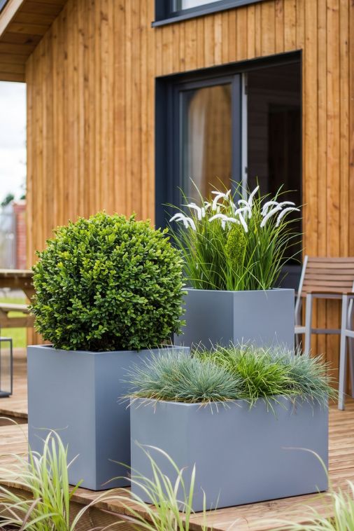 Komplet 3 donic kaskadowych szarych 70 cm, 50 cm i 38 cm | Tower Pot, Lungo, Pixel Pot z półką | Monumo