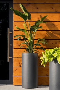 Donica okrągła ogrodowa wysoka walec 75 cm antracyt | Alto z półką | Monumo