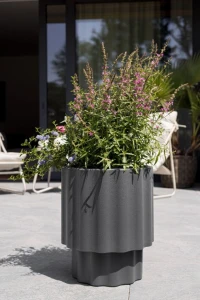 Donica ryflowana ogrodowa 45 cm antracyt | Ribbo z półką | Monumo