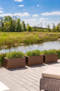 Zestaw 3 donic prostokątnych tarasowych efekt corten | Lungo pełne | Monumo