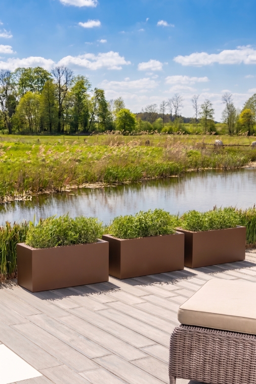 Zestaw 3 donic prostokątnych tarasowych efekt corten | Lungo pełne | Monumo