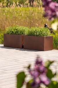 Zestaw 2 donic prostokątnych tarasowych efekt corten | Lungo pełne | Monumo