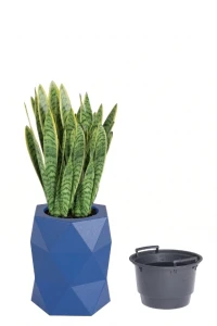 Donica tarasowa geometryczna designerska 54 cm niebieska z wyjmowanym wkładem | Modena | Monumo