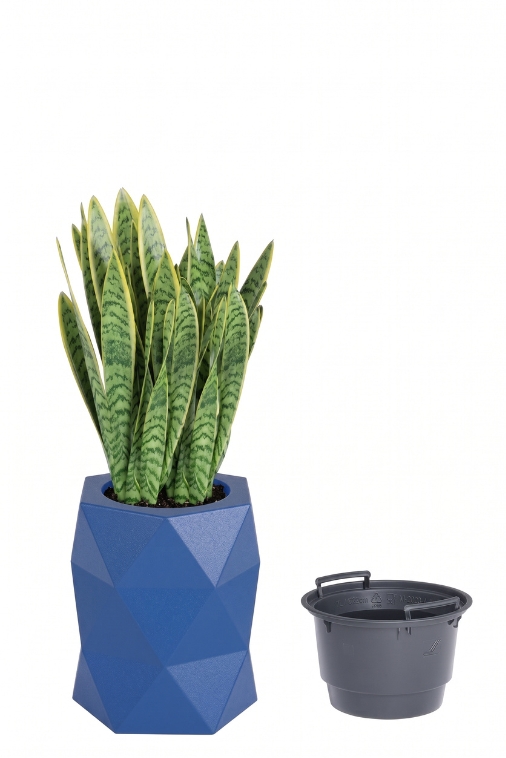 Donica tarasowa geometryczna designerska 54 cm niebieska z wyjmowanym wkładem | Modena | Monumo