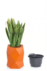 Donica tarasowa geometryczna designerska 54 cm pomarańczowa z wyjmowanym wkładem | Modena | Monumo