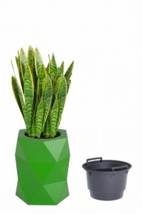 Donica tarasowa geometryczna designerska 54 cm limonka z wyjmowanym wkładem | Modena | Monumo