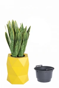 Donica tarasowa geometryczna designerska 54 cm żółta z wyjmowanym wkładem | Modena | Monumo