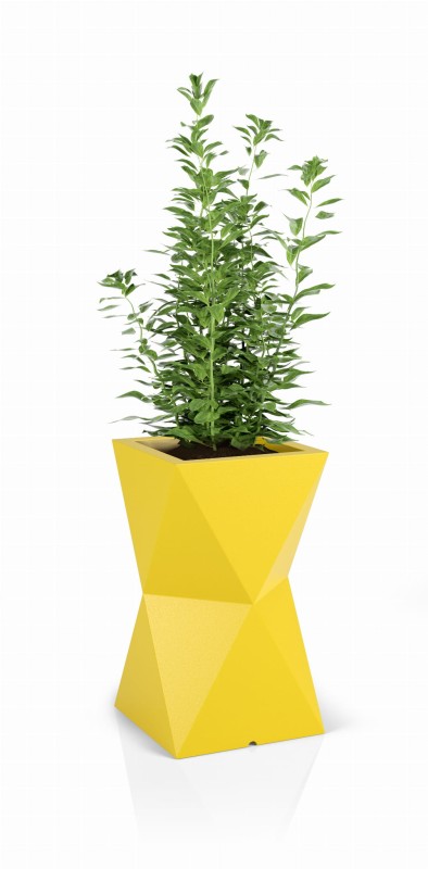 Wysoka donica na taras Valencia z półką 70 cm żółta | Monumo