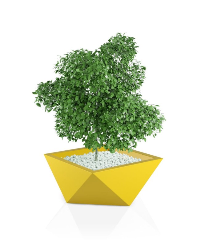 Donica ogrodowa duża szeroka nowoczesna 65 cm żółta | Vendetta z półką | Monumo