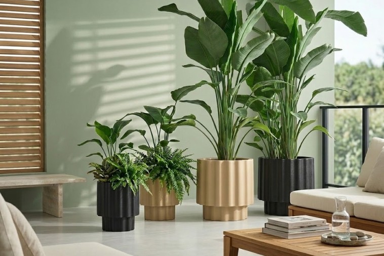 Ryflowana donica na taras Ribbo 45 cm w stylu minimalistycznym